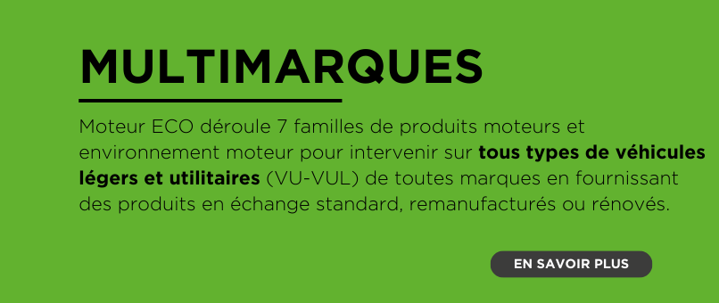 Moteur Eco déroule 7 familles de produits moteurs et environnement moteur pour intervenir sur tous types de véhicules légers et utilitaires (VU-VUL) en fournissant des produits remanufacturés ou rénovés…